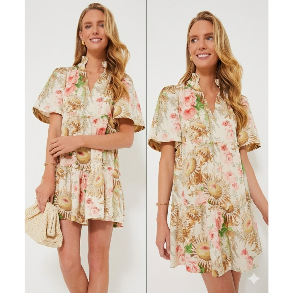 TUCKERNUCK Sun Faded Floral Crawford Dress Tiered Ruffle Size M NWT